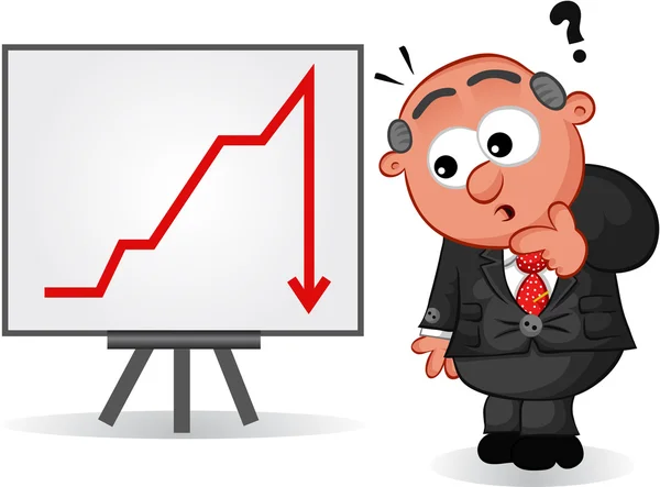 Desenhos animados de negócios - Boss Man surpreendido no gráfico —  Vetores de Stock