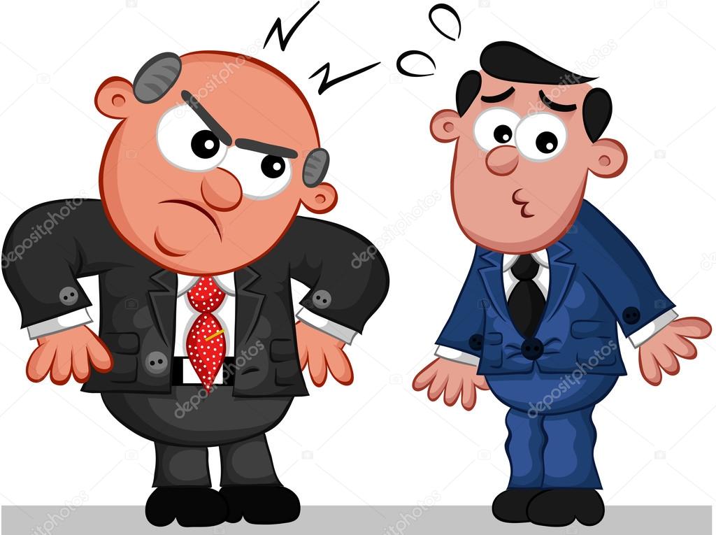 Business Cartoon - Boss Man Angry at Employee