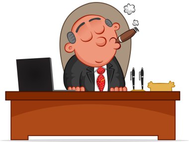 iş karikatür - patron, bağırarak çalışan korkmuş.