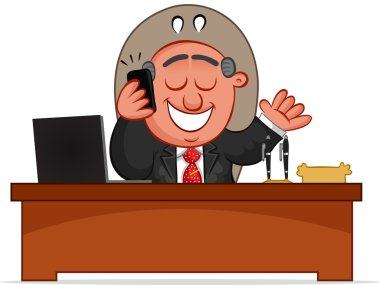 iş karikatür - patron telefonda mutlu