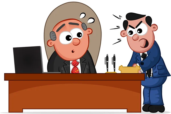 Business Cartoon - Boss Man e gridare Dipendente — Vettoriale Stock