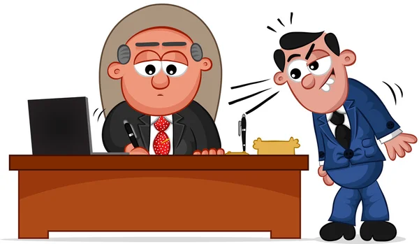 Dibujos animados de negocios - Boss Man Firma de papeles con el empleado — Vector de stock