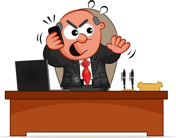 Business Cartoon - Boss Man Angry on Phone — Stock Vector