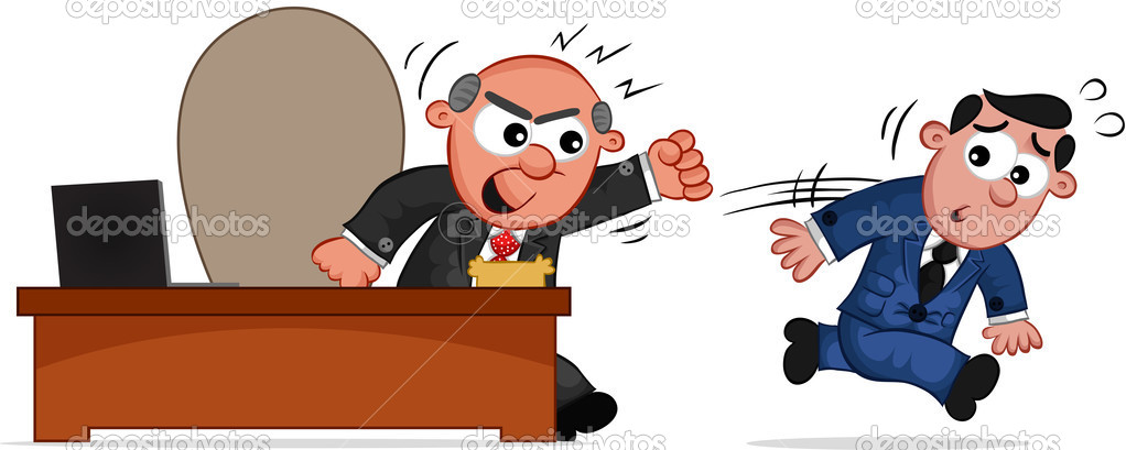 Business Cartoon - Boss Man Angry and Employee Running Away