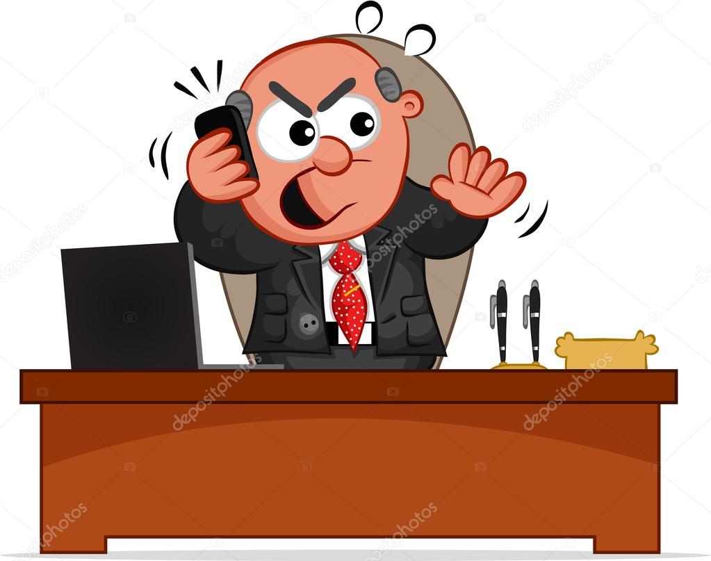 Business Cartoon - Boss Man Angry on Phone