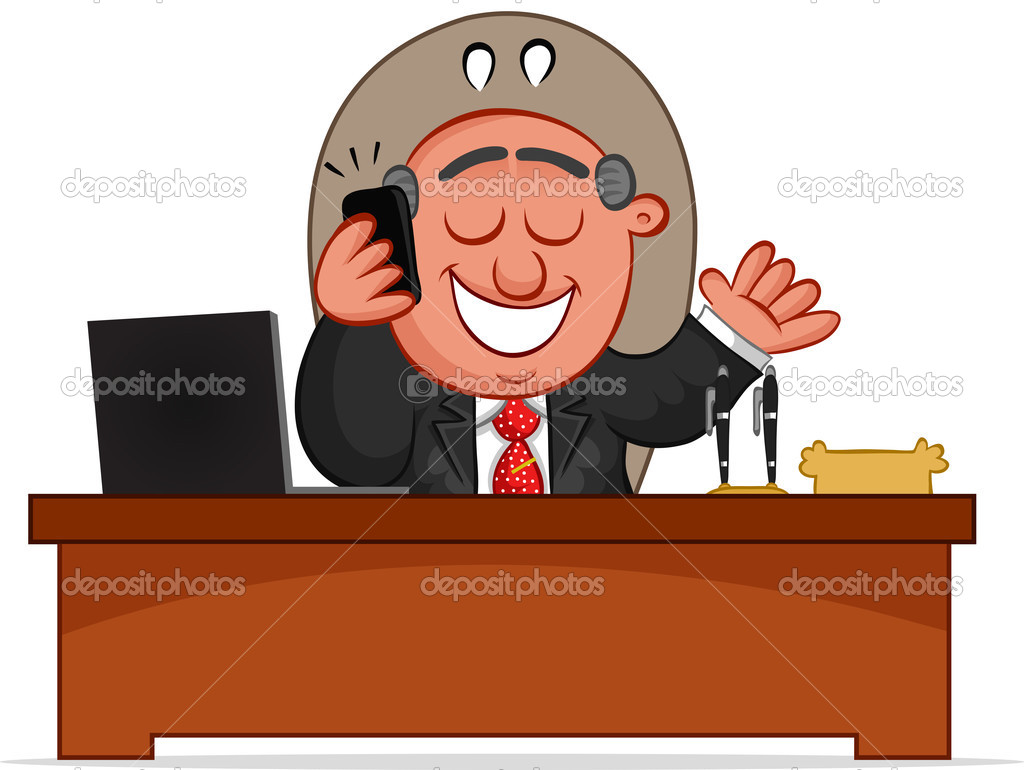Business Cartoon - Boss Man Happy on Phone
