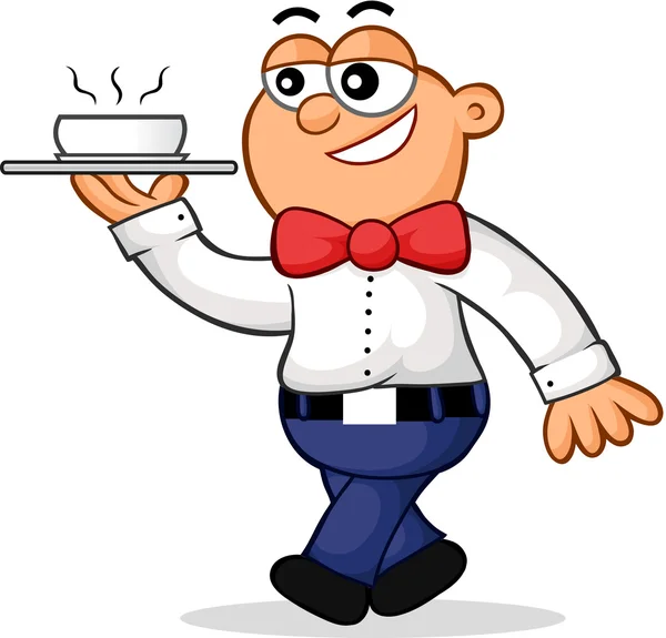 Číšník porce potravin kreslený — Stockový vektor