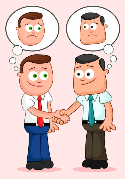 Shaking hands and thinking unhappy thoughts. — Stock Vector