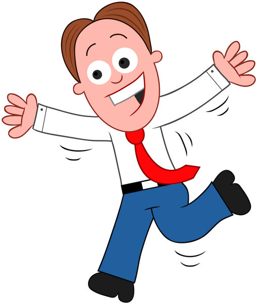 Cartoon Businessman Happy and Running.