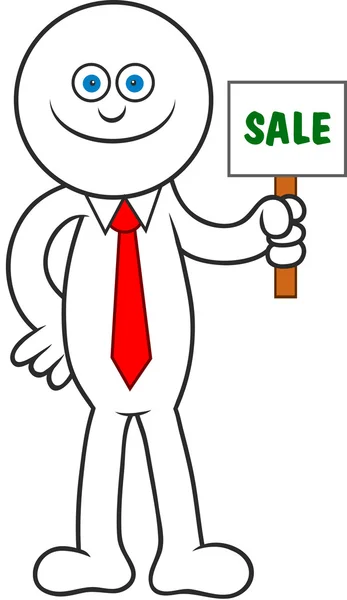 Cartoon Man Holding Sale Board — стоковый вектор