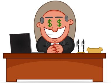 Patron adam para gözlerle açgözlü