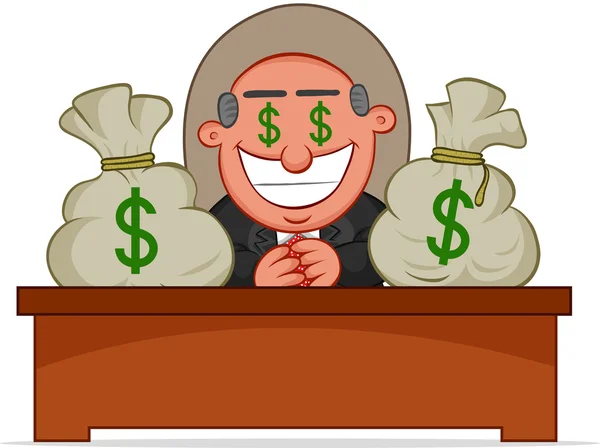 Boss Man Greedy With Money Bags. — Stock Vector