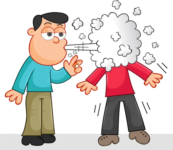 başka birinin yüzüne duman sigara ve üfleme.