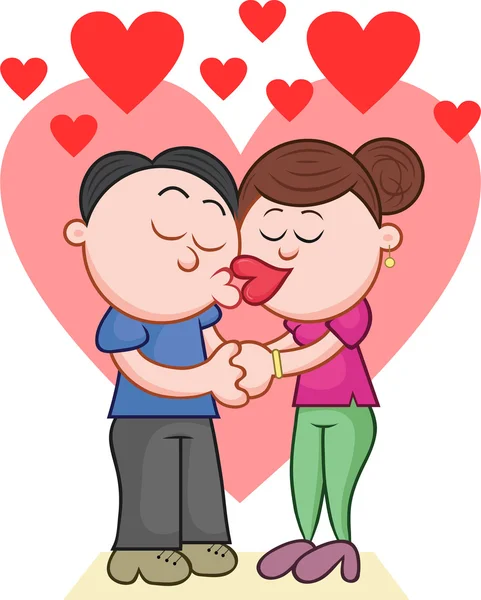 Kissing With Hearts — Stock Vector