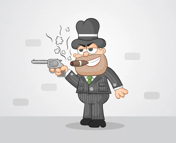 Cartoon Mafia Boss Aiming Gun — Stock Vector