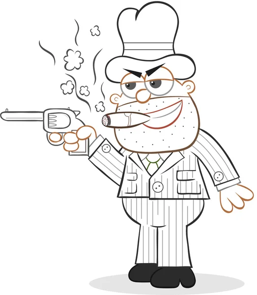 Kreslený mafie boss zaměřovací zbraň — Stockový vektor