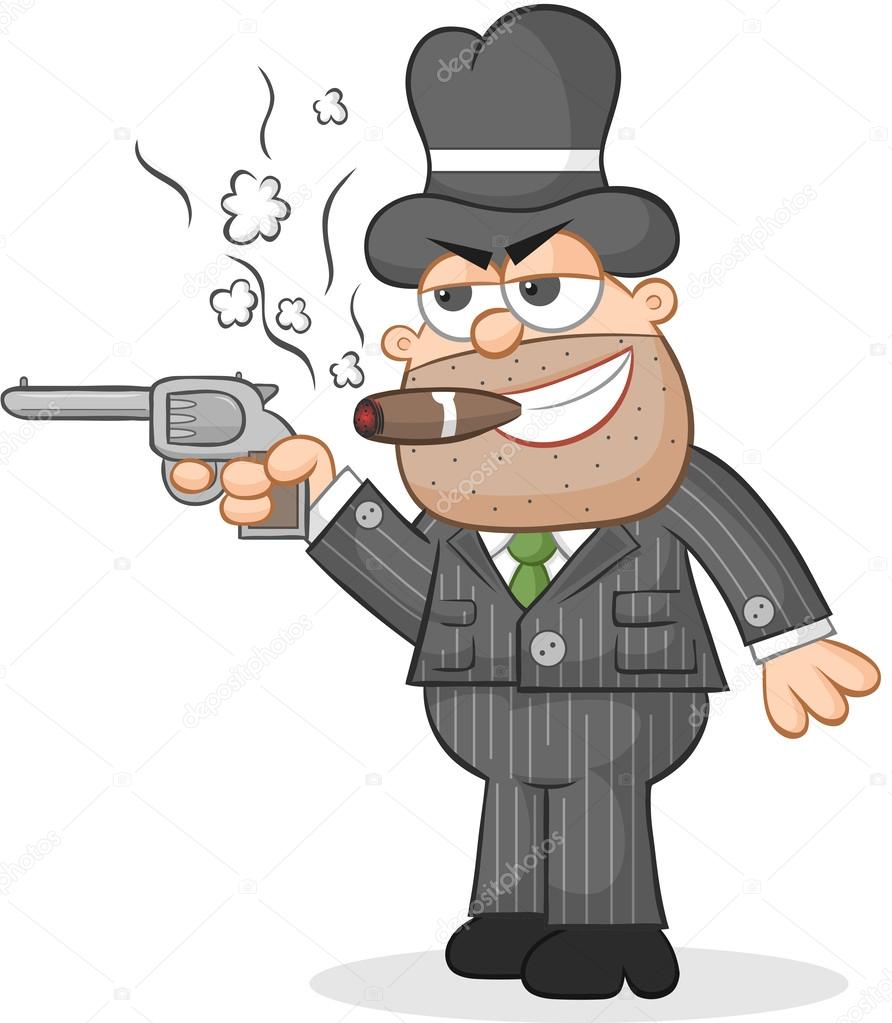 Cartoon Mafia Boss Aiming Gun