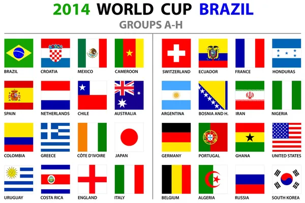 Παγκόσμιο Κύπελλο της Βραζιλίας το 2014 όλα τα έθνη διάνυσμα σημαίες — Διανυσματικό Αρχείο