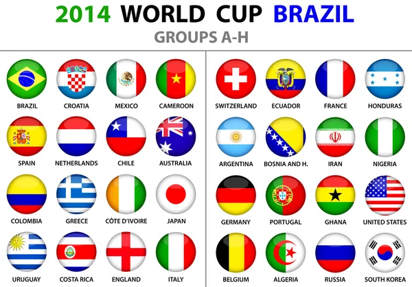 Copa del Mundo Brasil 2014 Banderas Vectoriales de Todas las Naciones — Vector de stock