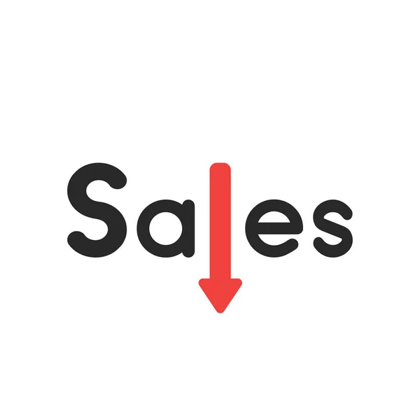 Decreasing Sales Concept Sales Word Falling Arrow Icon Flat Vector — Vector de stock