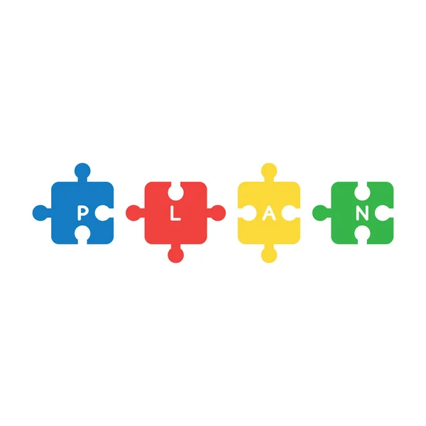 Plan Teamwork Concept Matching Puzzle Piece Icons Flat Vector Illustration — 图库矢量图片