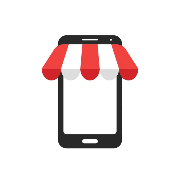 Online Shopping Concept Smartphone Shop Awning Icon Flat Vector Illustration — ストックベクタ