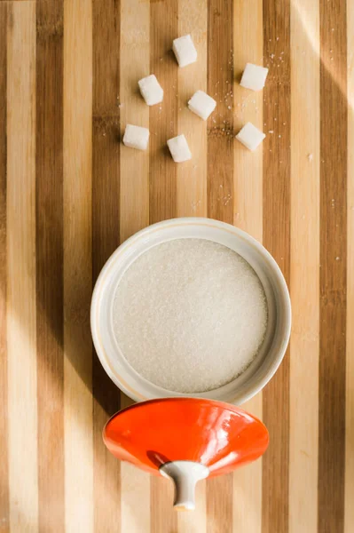 Sugar Refined Sugar Poured Sugar Bowl Table — Stock Photo, Image