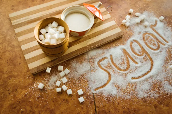 Inscription Sugar Table Refined Sugar Sugar Bowl — Stock Photo, Image