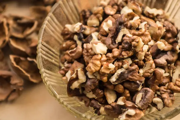 Peeled Shelled Walnuts Scattered Randomly Table — Stock Photo, Image