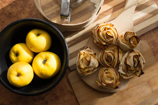 Rosas Manzanas Horno Delicioso Postre Para Para Desayuno — Foto de Stock