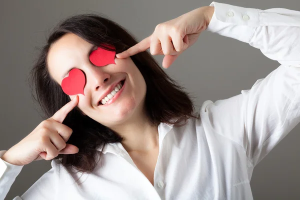 Woman with Hearts on Her Eyes — Stock Photo, Image