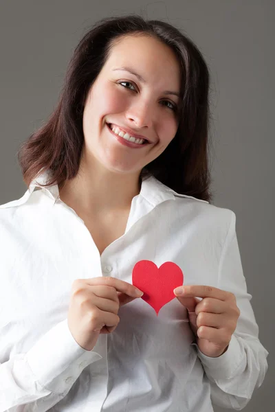 Woman with Red Heart — Stock Photo, Image