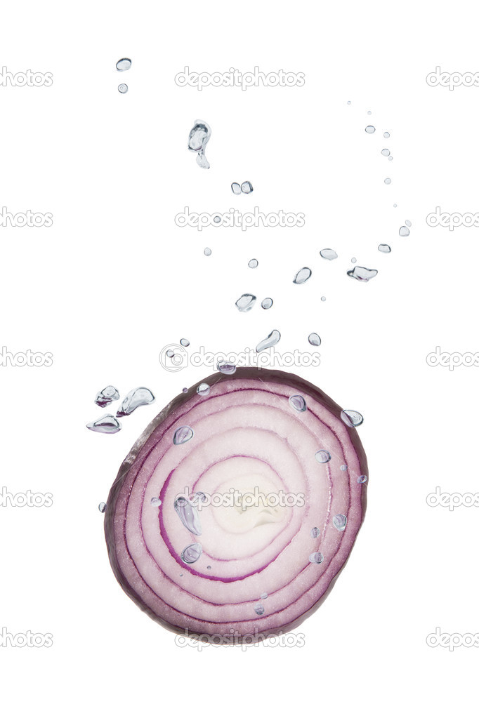 Onion in water with air bubbles