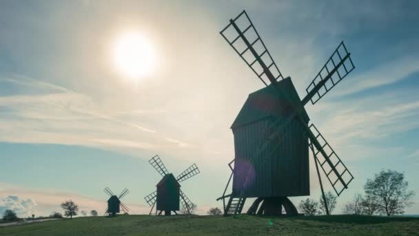 Time Lapse Mulini Vento Svedesi Sull Isola Oeland Sole Nuvole — Video Stock