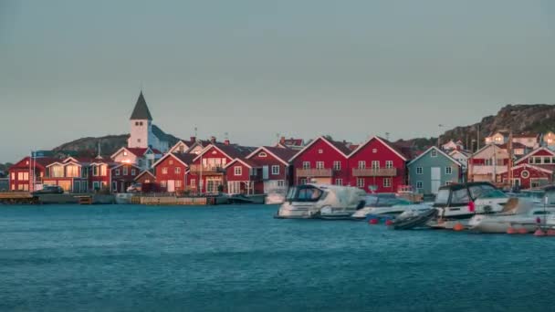 Lapso Tempo Cidade Sueca Skaerhamn Durante Pôr Sol Oeste Suécia — Vídeo de Stock