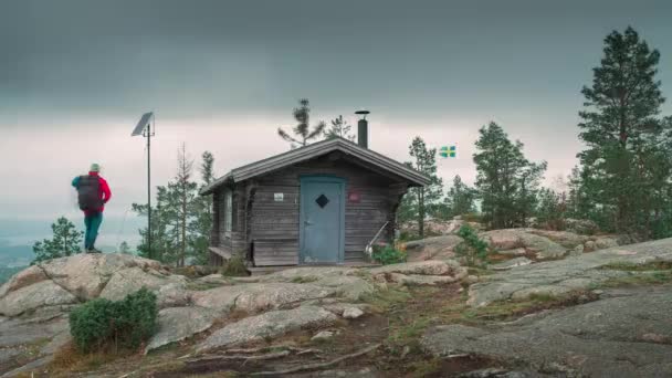 Time Lapse Valkallen Hut Sweden Hiking People Moving Hoega Kusten — Vídeo de Stock