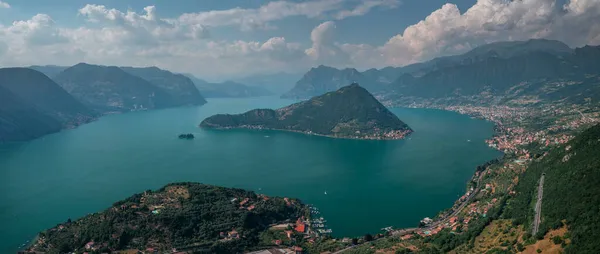 Panorama Montaña Lago Iseo Con Isla Monte Isola Desde Arriba — Foto de Stock