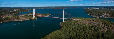 Tjoernbron Bridge to the archipelago island Tjoern on the west coast of Sweden, sunshine during the day with blue sky
