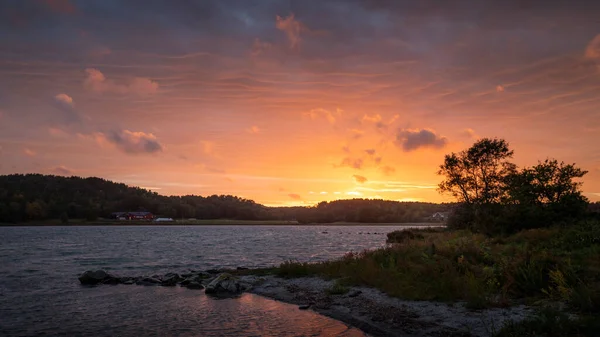 Sunset Colourful Clouds Sky Lake Archipelago Island Tjoern West Sweden — Foto Stock