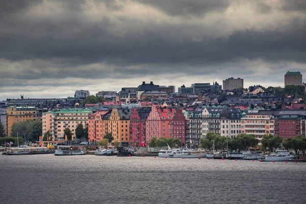 Coloridas Fachadas Casa Kungsholmen Estocolmo Suecia Durante Puesta Del Sol — Foto de Stock