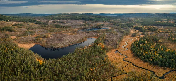 Divoká Krajina Lesem Jezerem Řekou Podzim Jamtlandu Švédsku Shora Barevné — Stock fotografie