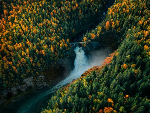 Haellingsfallet Waterfall Autumn Forest Stroemsund Jamtland Sweden — Stok fotoğraf