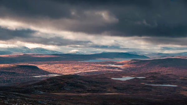 Nationaal Park Pieljekaise Herfst Met Meren Bergen Lapland Zweden Gekleurde — Stockfoto