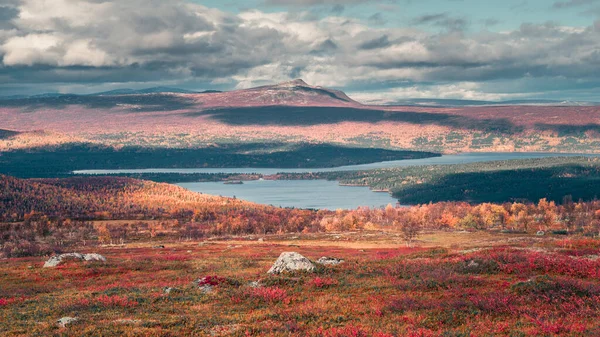 Nationaal Park Pieljekaise Herfst Met Meren Bergen Lapland Zweden Gekleurde — Stockfoto