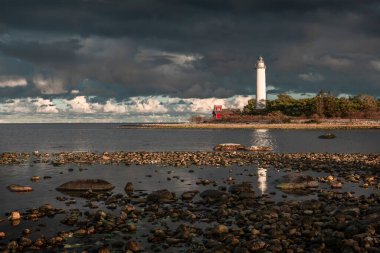 Lighthouse Lange Erik on north coast of the island of Oland in the east of Sweden during sunset