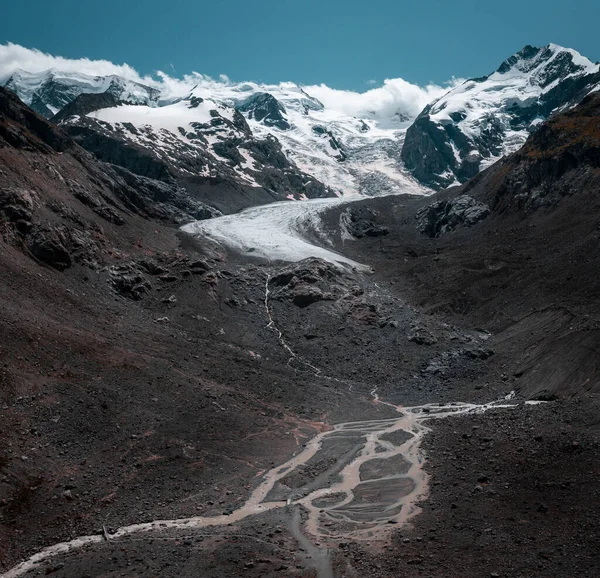 Льодовик Мортерач Сніжними Горами Енгадіні Швейцарських Альпах Влітку Сонце Блакитне — стокове фото