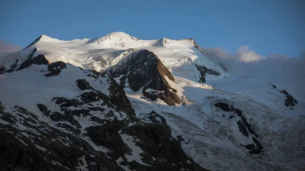 Morteratschgletscher Mit Schneebedeckten Bergen Engadin Den Schweizer Alpen Mit Letzter — Stockfoto