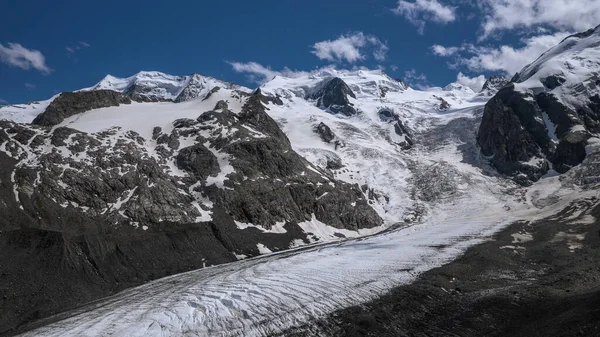 Morteratsch Glacier Snowy Mountains Engadin Swiss Alps Summer Blue Sky — Stock Photo, Image