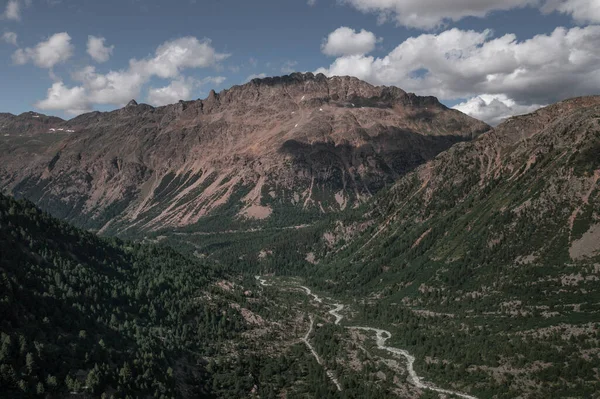 Morteratsch Glaciärdal Med Berg Och Flod Engadin Schweiziska Alperna Uppifrån — Stockfoto