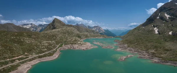 Bergpanorama Stausee Lago Bianco Berninapass Mit Blauem Himmel Und Sonne — Stockfoto